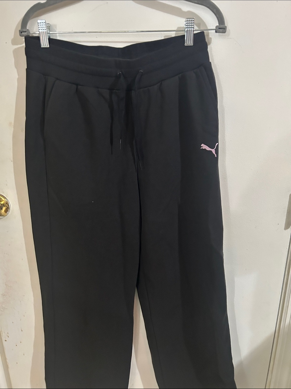 Puma Black Track Pants with Pink Logo